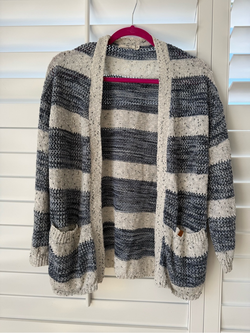 Cozy Blue and Cream Striped Open-Front Women’s Cardigan Sweater